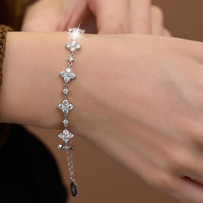 Four-leaf Clover Micro Inlay Moissanite Bracelet set in 18K White Gold Plated 925 Silver Capella Jewellery