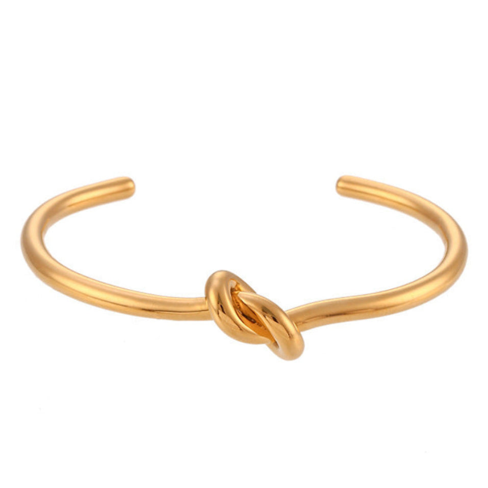 Modern French Inspired Louisa Knot Bangle Bracelet set in 18K Gold Plating Capella Jewellery