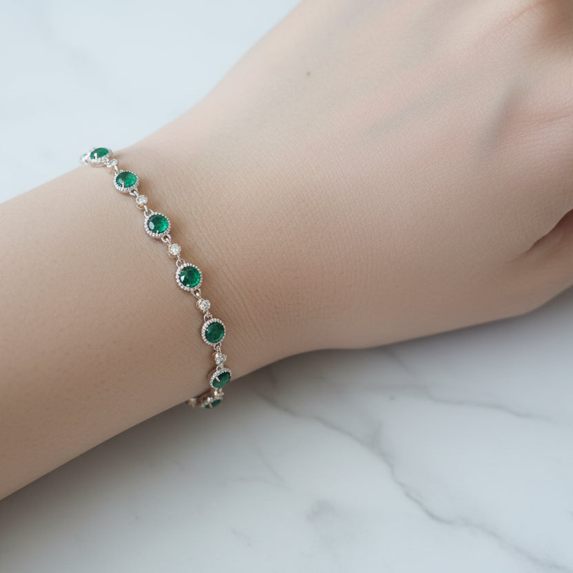 Japanese Inspired Jade Gemstone Inlaid Bracelet set in 18K Gold Plating