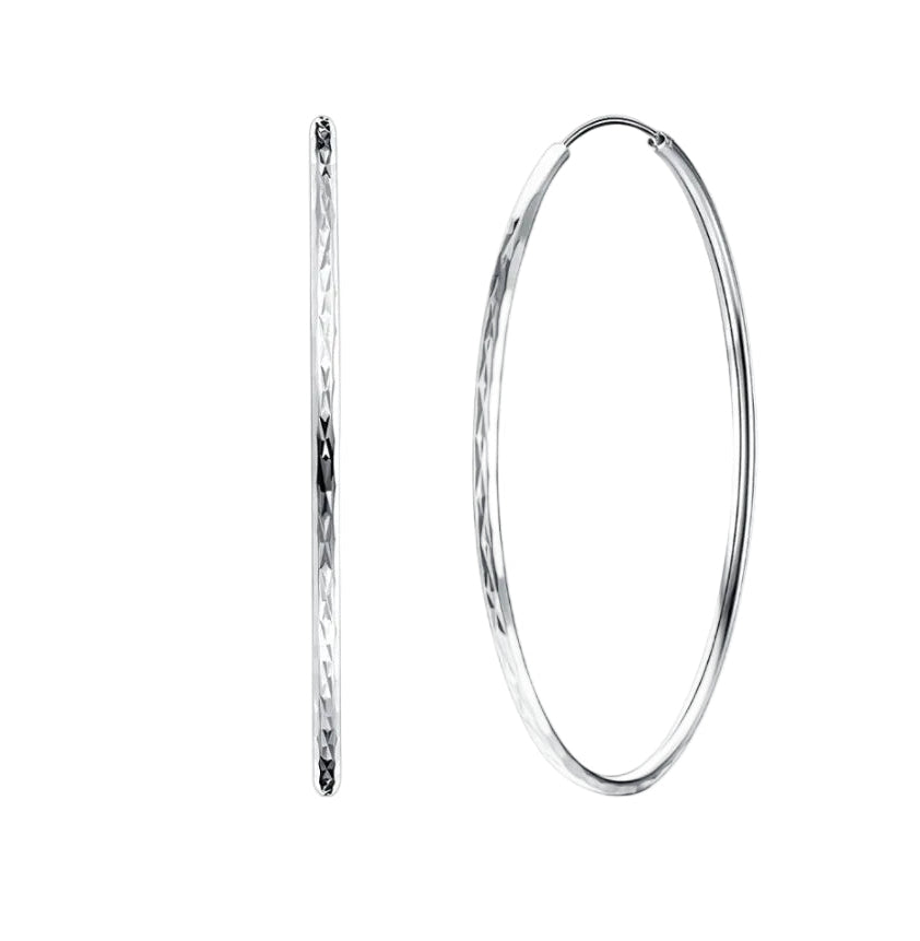 Classic Large Hoop Earrings set in Platinum Plated Fine 925 Sterling Silver