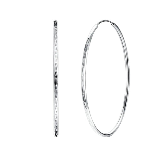 Classic European Inspired Large Hoop Earrings set in Platinum Plated Fine 925 Sterling Silver