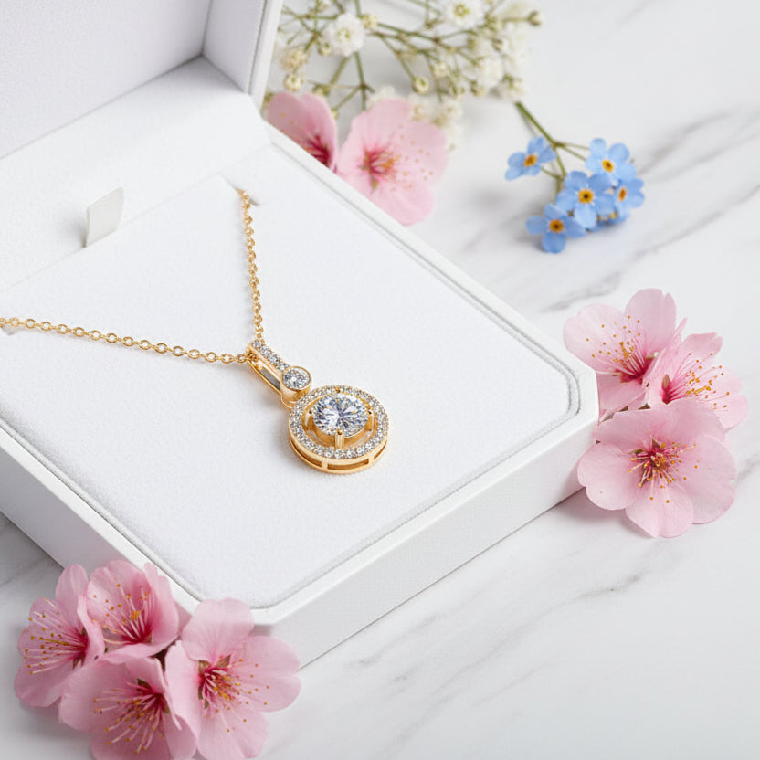 Starlight Compass 1.3 Carat Moissanite Diamond Necklace set in 18K Gold Plated S925 Silver