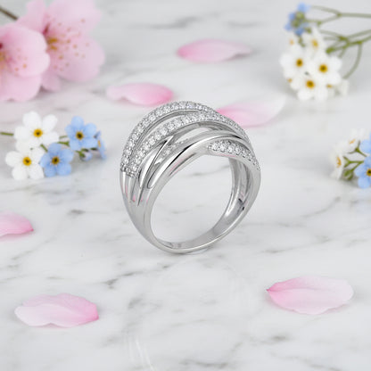Italian Twist Design Micro Pavé-set 132 Moissanite Ring set in Platinum Plated 925 Silver (GRA) Capella Jewellery