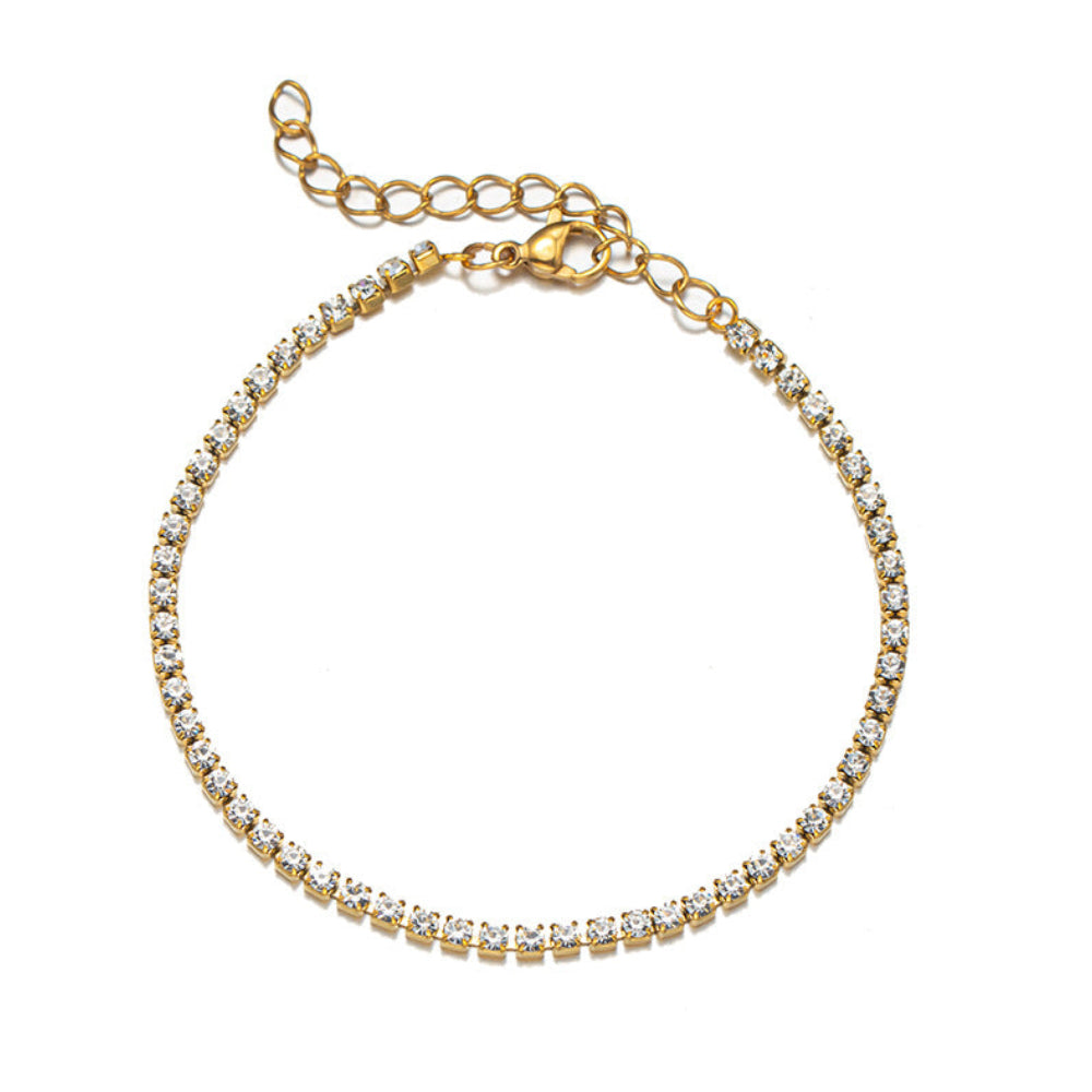 Classic Pave Inlay Full (3mm) Natural Zircon Crystal Tennis Bracelet Set in 18K Gold Plating