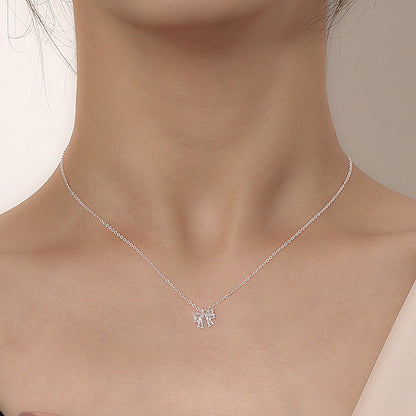 European Princess Bow Micro Natural Zircon Gemstone Pendant Necklace set in Pure 999 Silver Capella Jewellery
