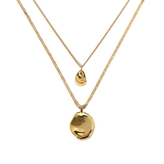 Modern Italian Irregular Pendent Design Double-layer Necklace set in 18K Gold Plating