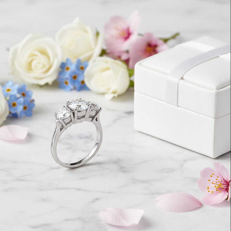 Three In A Row 2.6 Carat Moissanite Diamonds set in S925 Sterling Silver Ring