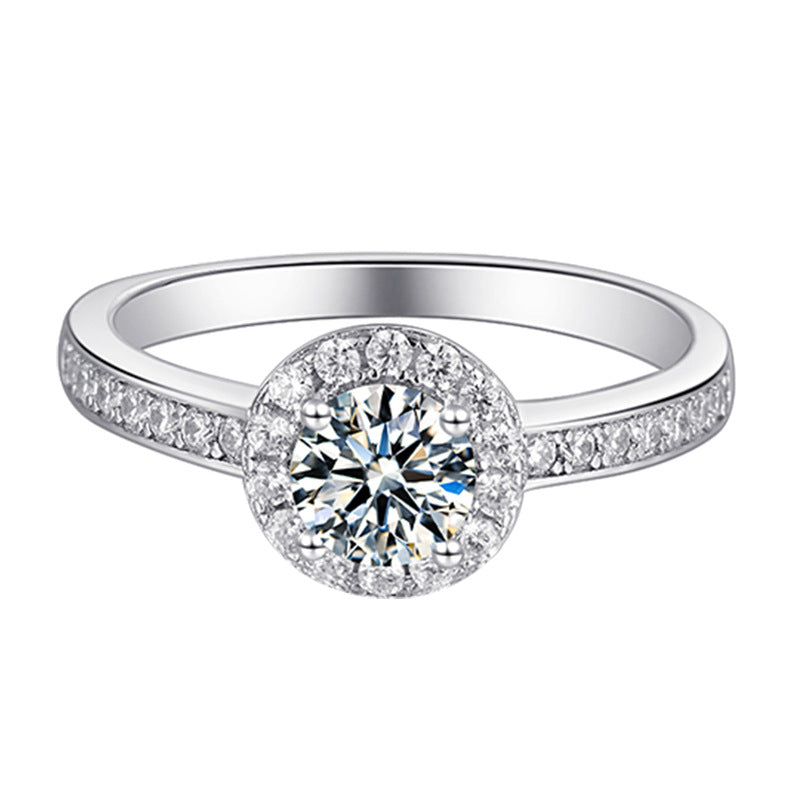 French Round Cut Design 0.5 Carat Moissanite Diamond Ring set in 18K White Gold 925 Silver (GRA)