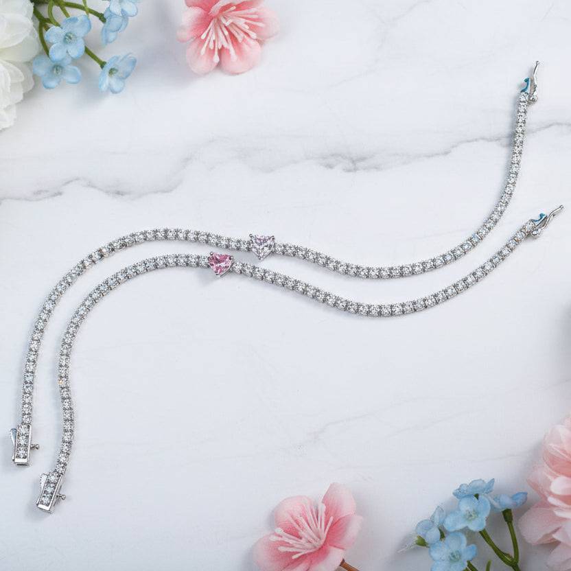 White Heart 0.5 Carat set in Full 2mm Moissanite Diamond Bracelet set in 925 Silver (GRA)