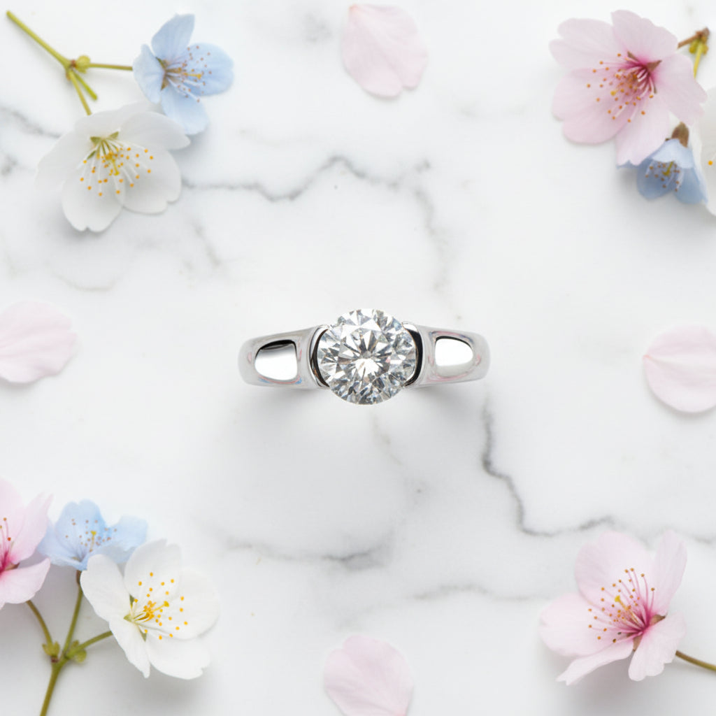 Italian Modern Design 2 Carat Moissanite Diamond Ring set in 18K White Gold 925 Silver (GRA)