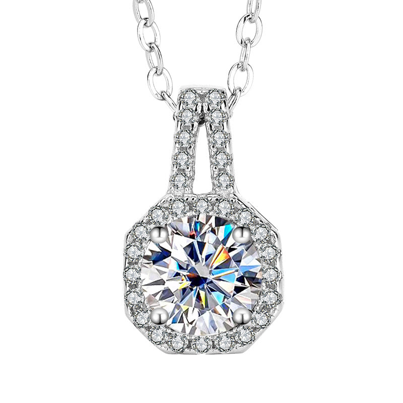 Korean Design Inlaiy 2 Carat Moissanite Diamond Pendant Necklace set in 925 Silver (GRA)