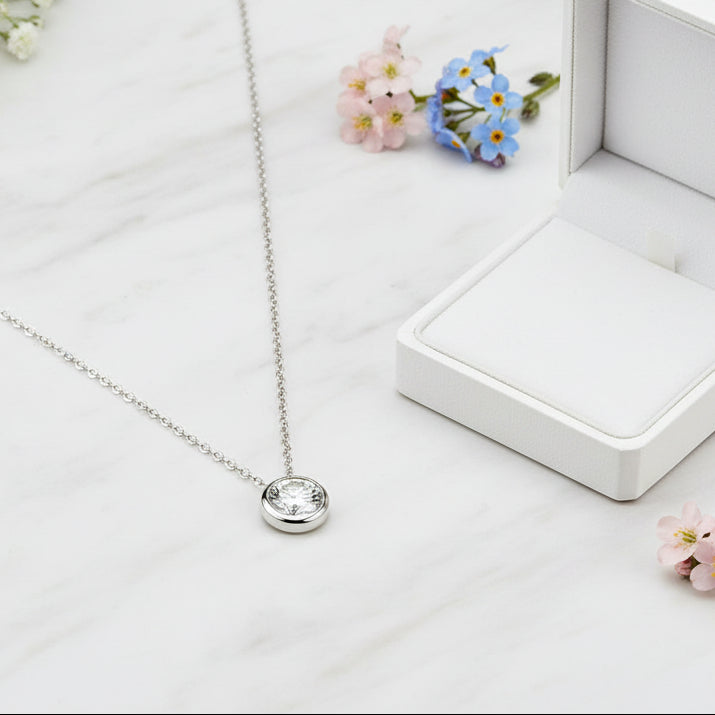 Classic Round 1 Carat Moissanite Diamond Pendant set in 925 Sterling Silver (GRA)