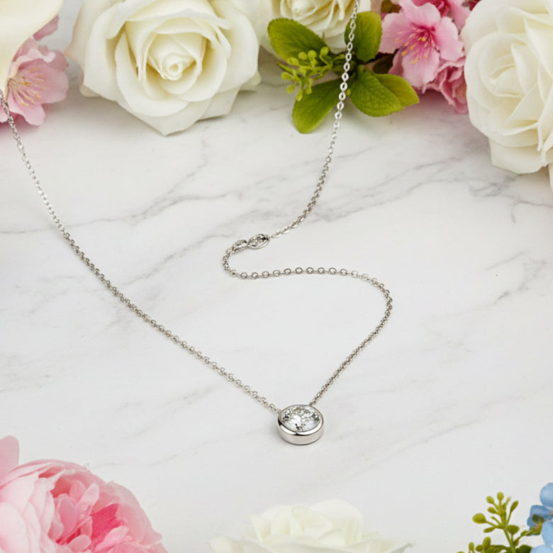 Classic Round 1 Carat Moissanite Diamond Pendant set in 925 Sterling Silver (GRA)