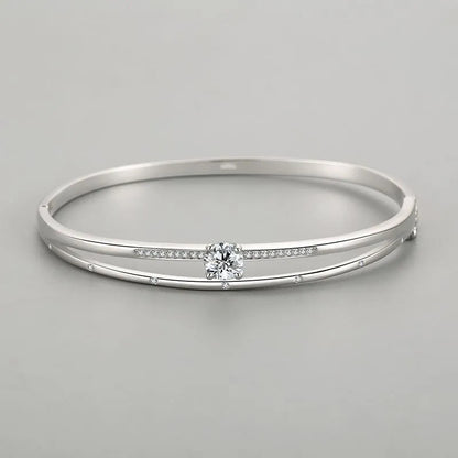 French Double Layer Solitaire Natural Zircon Gemstone Bracelet set in Platinum Plated 925 Silver Capella Jewellery