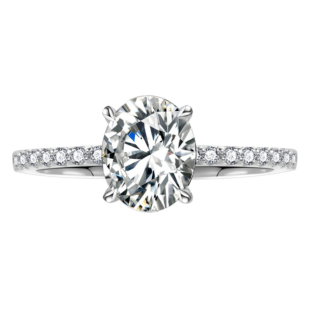 Classic European Oval Cut 3 Carat Moissanite Diamond Ring set in Platinum Plated 925 Silver (GRA)