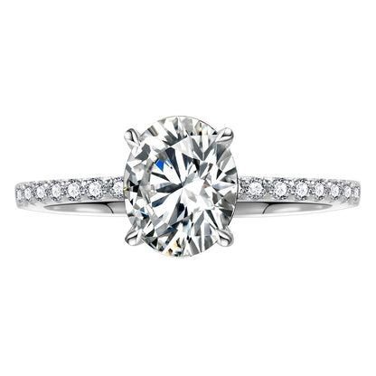 Classic European Oval Cut Solitaire 3 Carat Moissanite Ring set in Platinum Plated 925 Silver (GRA) Capella Jewellery