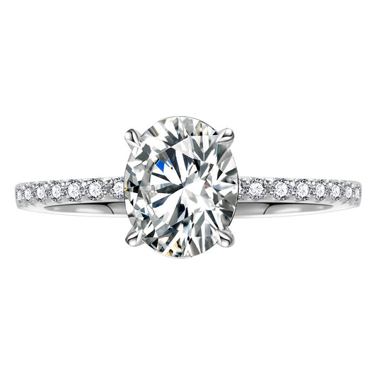Classic European Oval Cut Solitaire 3 Carat Moissanite Diamond Ring set in Platinum Plated 925 Silver (GRA)