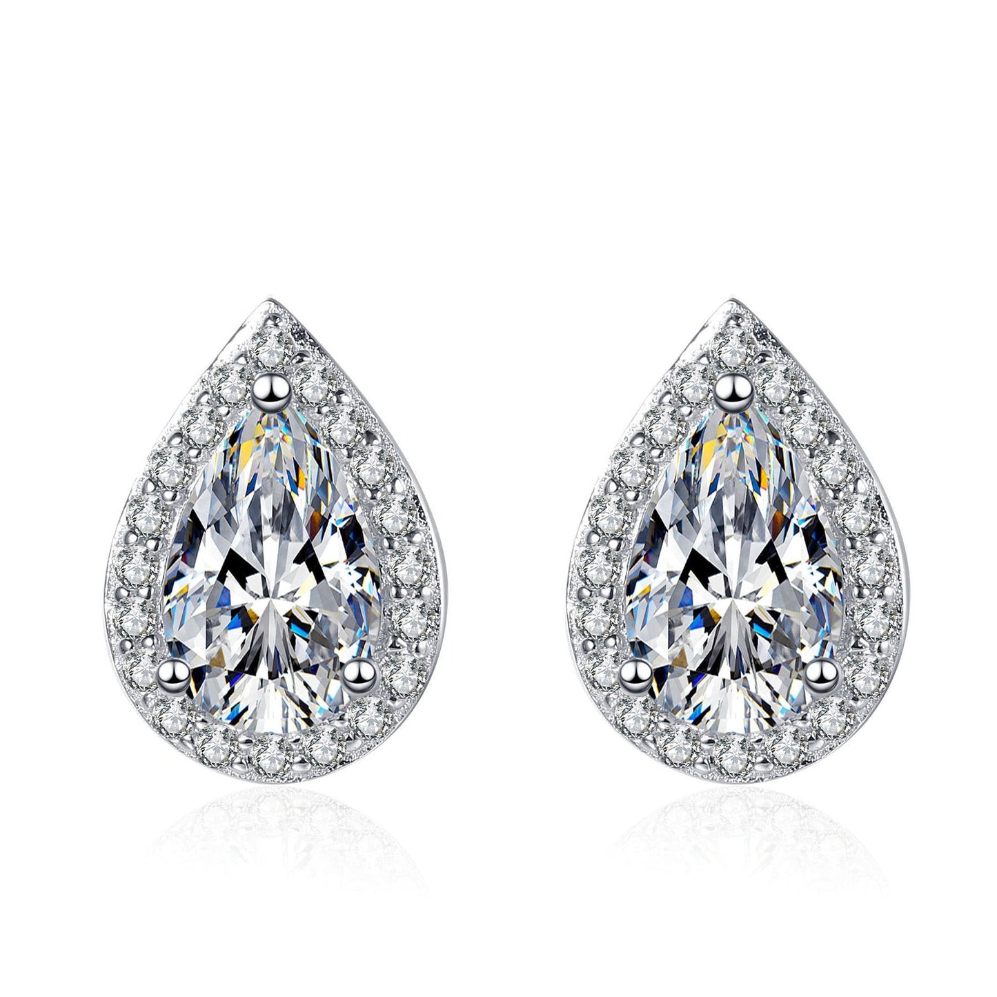 Italian Water Drop Design Halo 2 Carat Moissanite Earrings set in Platinum Plated 925 Silver (GRA) Capella Reya pic 1