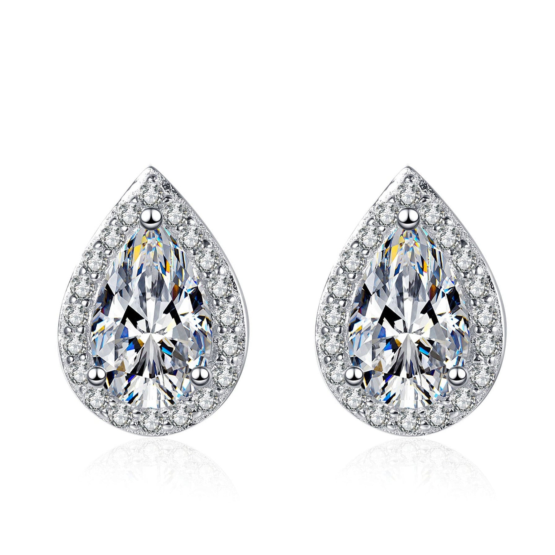 Italian Water Drop Design Halo 2 Carat Moissanite Earrings set in Platinum Plated 925 Silver (GRA) Capella Reya pic 1