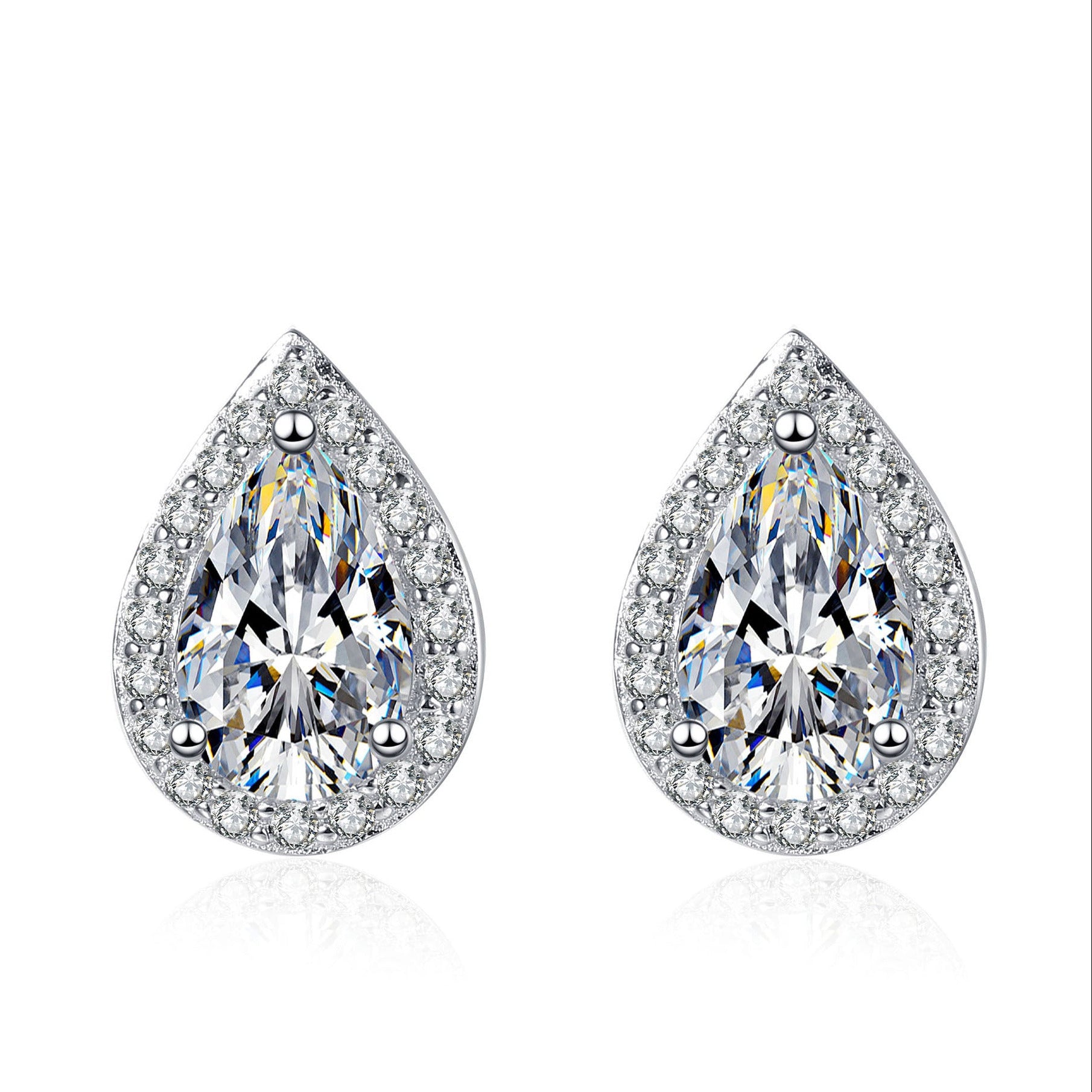 Italian Water Drop Design Halo 2 Carat Moissanite Diamond Earrings set in 925 Silver (GRA)
