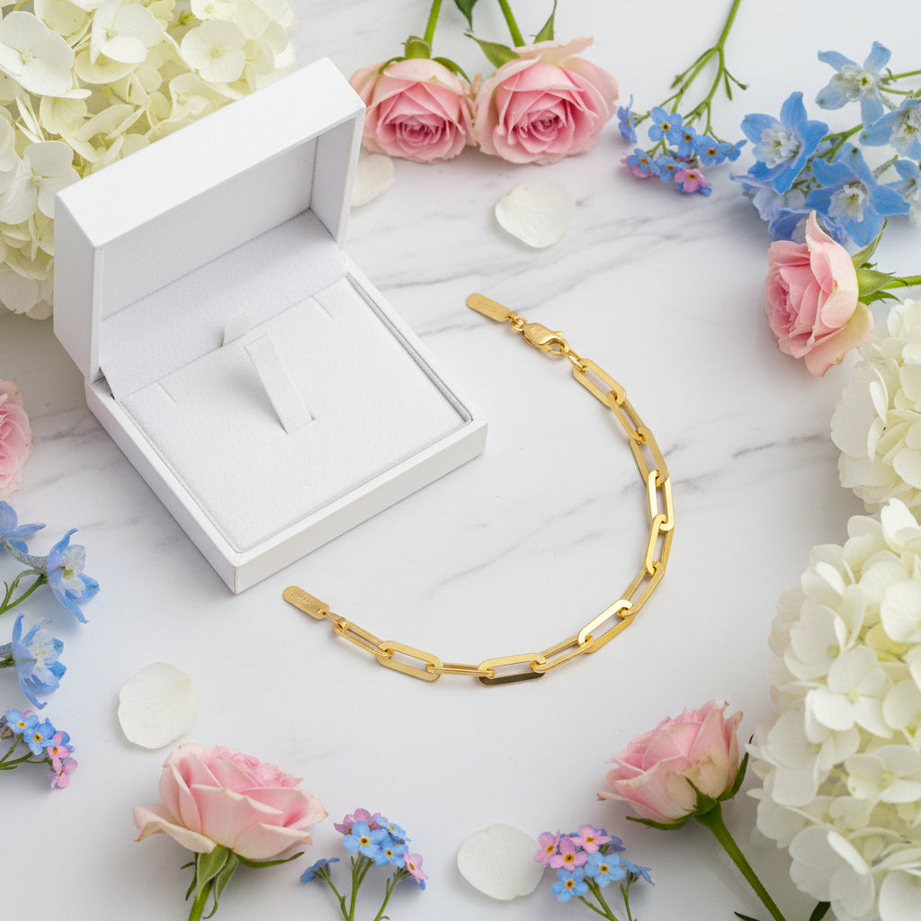 European Paper Clip Lattice Chain Design Bracelet set in 18K Gold Plated 925 Sterling Silver Capella Jewellery