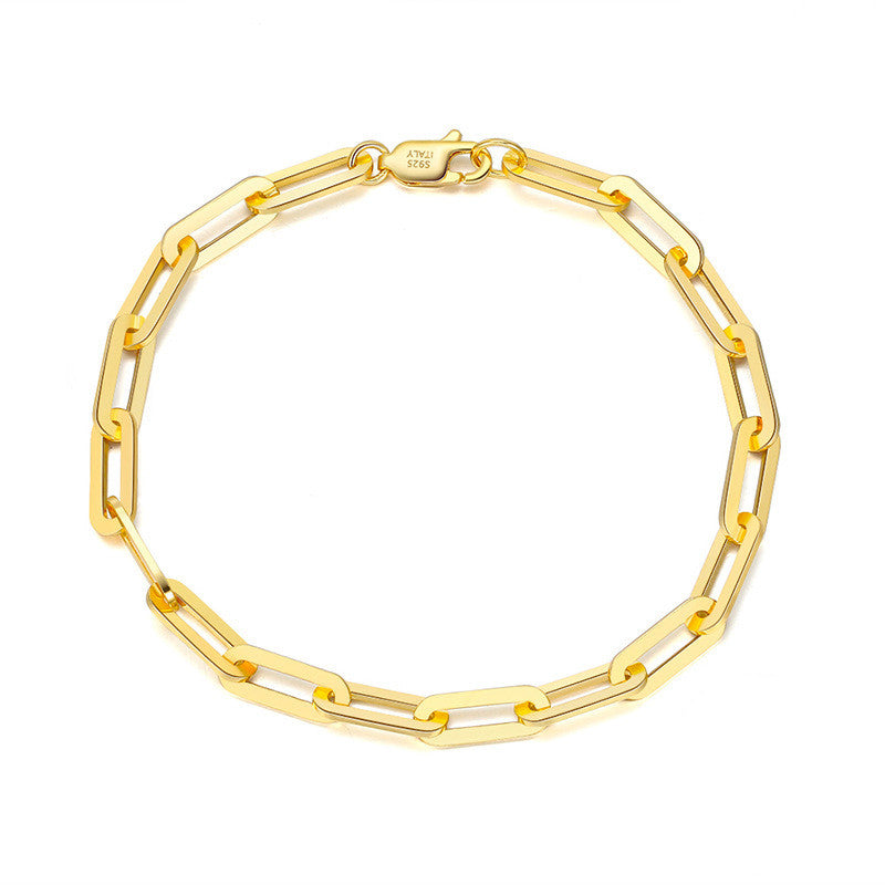 Paper Clip Lattice Chain Design Bracelet set in 14K Gold Plated 925 Sterling Silver