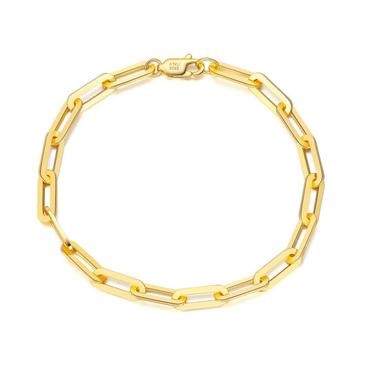 European Paper Clip Lattice Chain Design Bracelet set in 18K Gold Plated 925 Sterling Silver