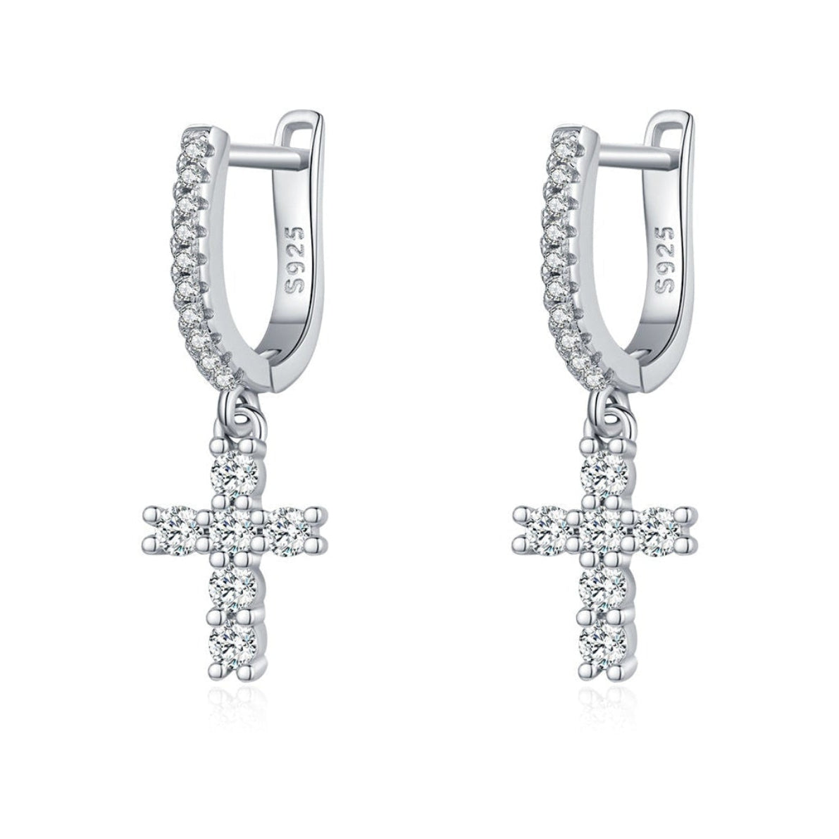 Holy Christian Cross 1 Carat Moissanite Diamond Earrings set in Platinum Plated 925 Silver (GRA)