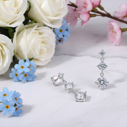 Three Tier Italian Inspired 3.2 Carat Moissanite Earrings set in Platinum plated 925 Silver (GRA) Capella Reya pic 4