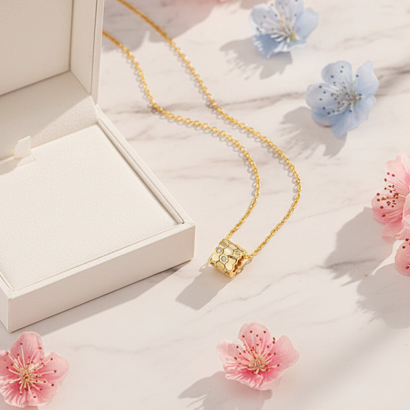 Petite Waist Micro Inlaid 1 Carat Moissanite Diamonds Pendant set in 18K Gold Plated 925 Silver