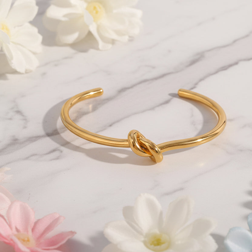 French Designed Louisa Knot Bangle Bracelet set in 18K Gold Plating