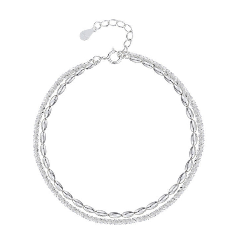 Starry Rice Bead Double Layer Bracelet set in White Gold Plated 925 Sterling Silver