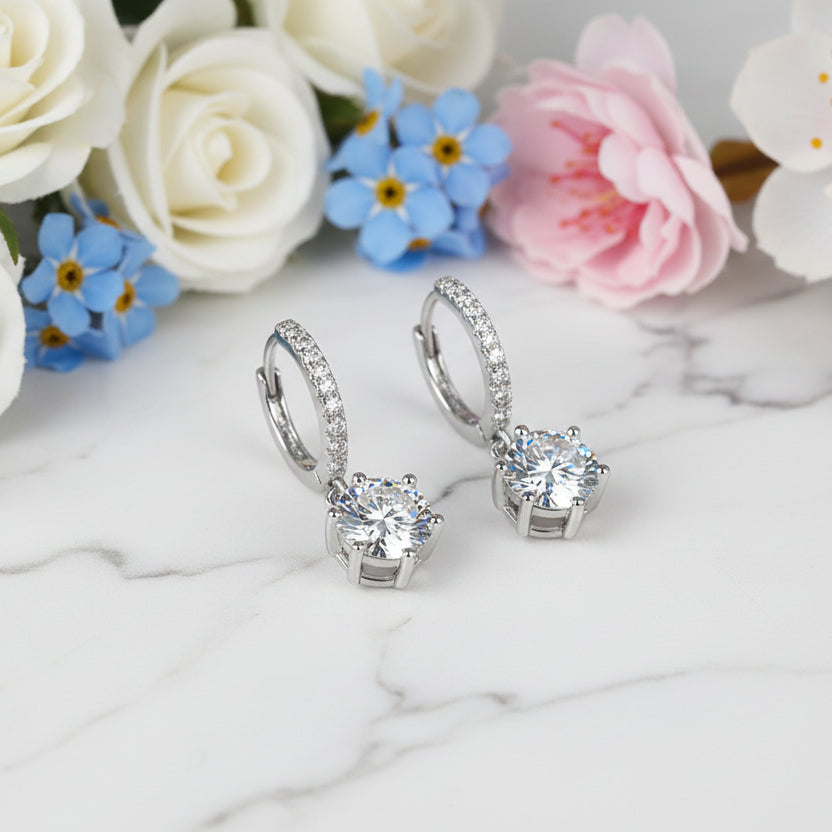 European Six Claw 2 Carat Moissanite Diamond Earrings set in Platinum Plated 925 Silver (GRA)