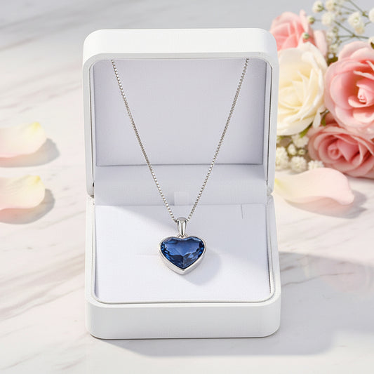 Dark Blue Heart Natural Zircon Crystal Necklace/Bracelet/Earrings set in 18K White Gold Plated 925 Silver Capella Reya pic 2
