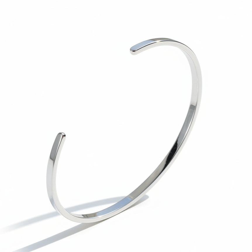 French Classic Elegance Opening Bangle Bracelet set in Platinum Plated 925 Sterling Silver Capella Jewellery