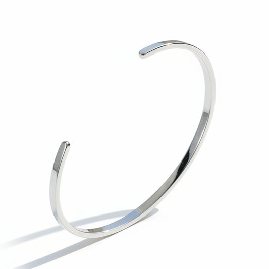 French Classic Elegance Opening Bangle Bracelet set in Platinum Plated 925 Sterling Silver