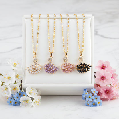 Luxury Swan Motif Inlaid Natural Zircon Gemstone Pendant set in 18K Gold Plating Necklace Capella Jewellery