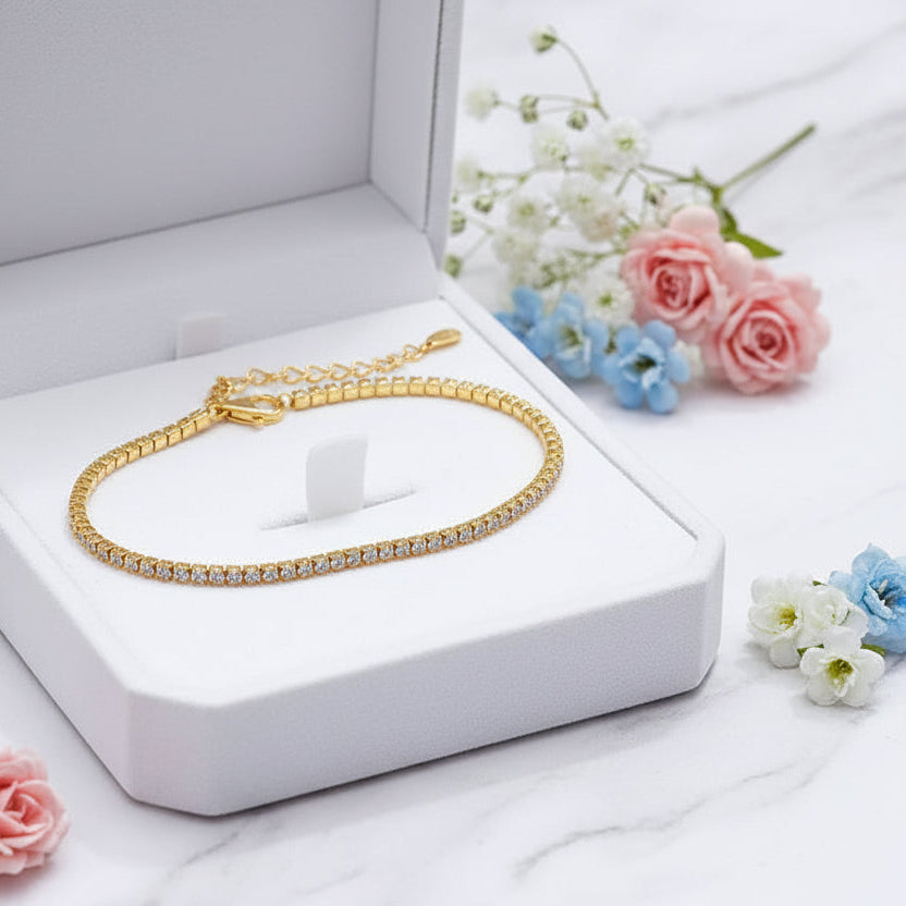 Stylish Pave Natural Zircon Gemstone Bracelet set in 18K Gold Plated 925 Sterling Silver