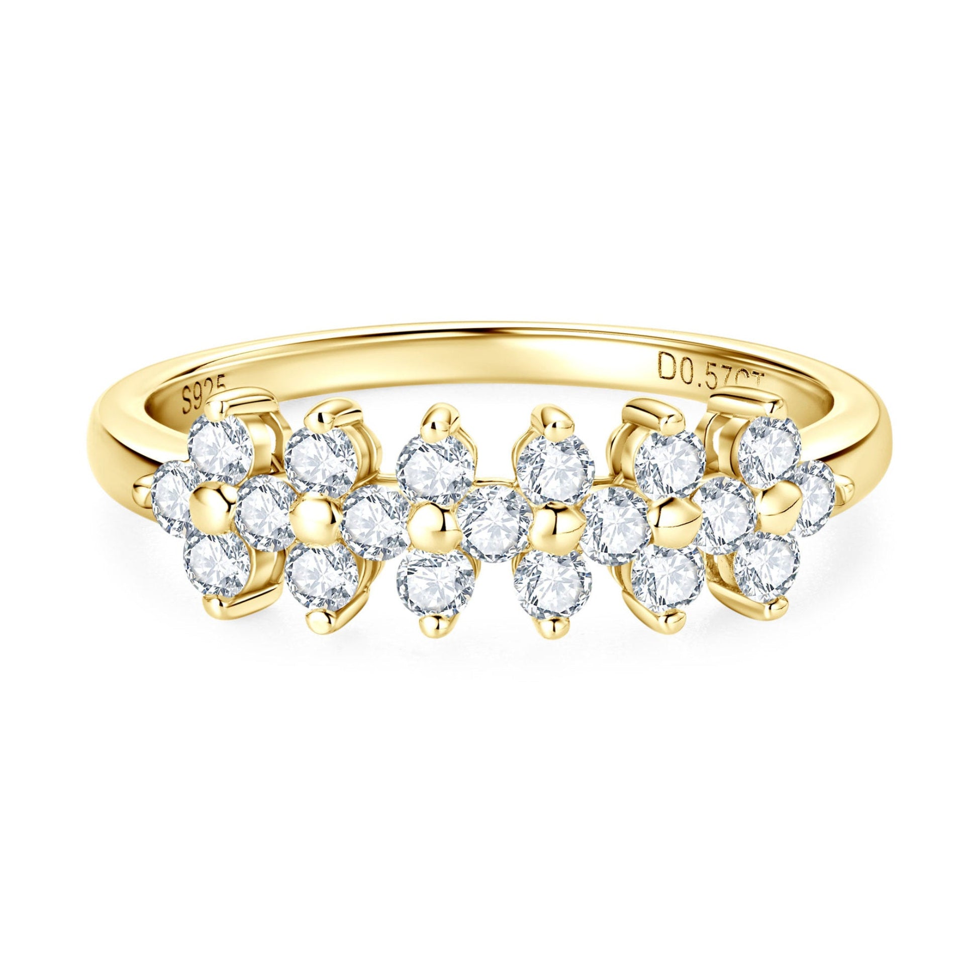 Four Leaf Clover Micro 0.6 Carat Moissanite Diamond Ring set in 18K Gold Plated 925 Silver (GRA)