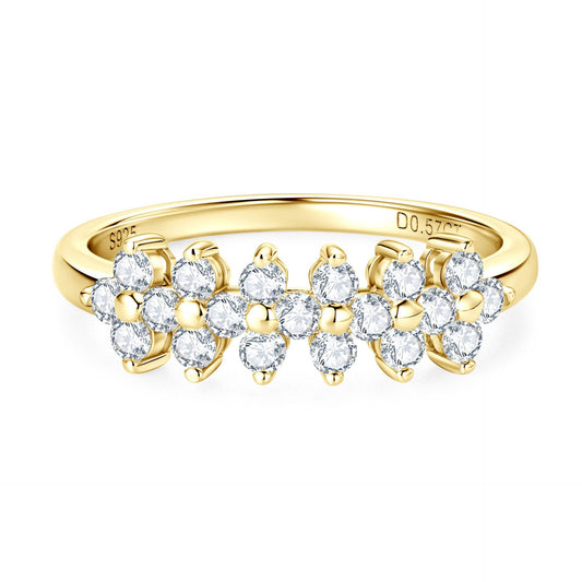 Four Leaf Clover Pavé Micro 0.6 Carat Moissanite Diamond Ring set in 18K Gold Plated 925 Silver (GRA)