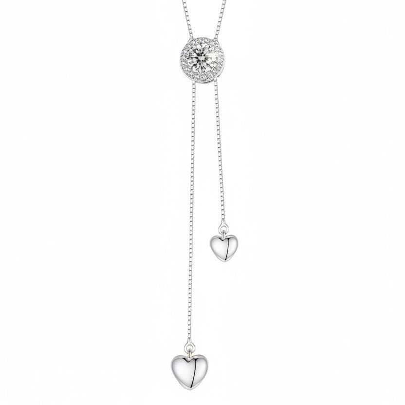 American Hearts 0.5 Carat Moissanite Diamond Pendant set in Platinum Plated 925 Silver (GRA)