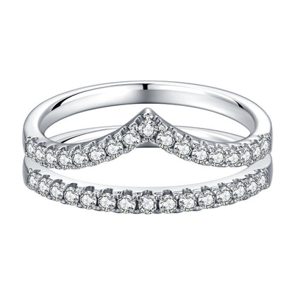 French V-Shape/Round Pavé Micro Inlay Moissanite Ring set in 18K White Gold Plated 925 Silver Capella Jewellery
