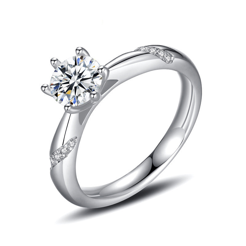 French Six-Claw Design 1.5 Carat Moissanite Diamond set in 18K White Gold Plated 925 Silver (GRA)