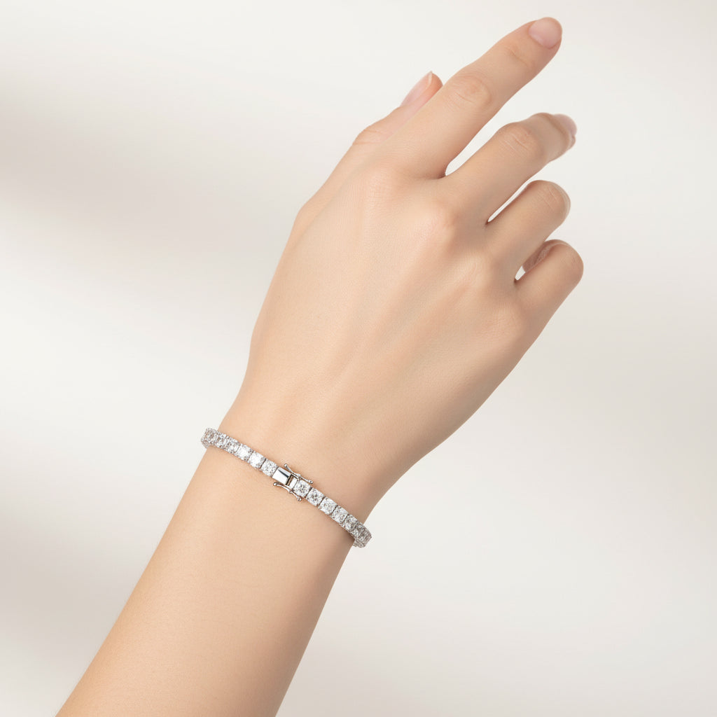 Tennis Bracelet Full 0.5 Carat Moissanite Diamonds set 18K White Gold Plated 925 Silver (GRA)