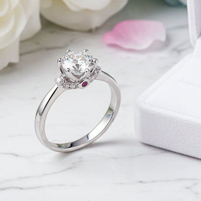 Modern Six-Claw Solitaire 1 Carat Moissanite Diamond Ring set in 18K White Gold 925 Silver (GRA)