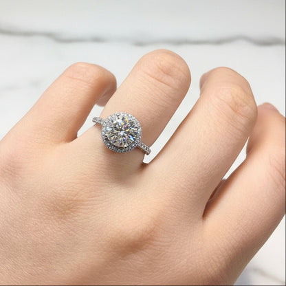 Italian Inspired Pavé Inlay Solitaire 3 Carat Moissanite Ring set in 18K White Gold Plated 925 Silver (GRA) Capella Jewellery