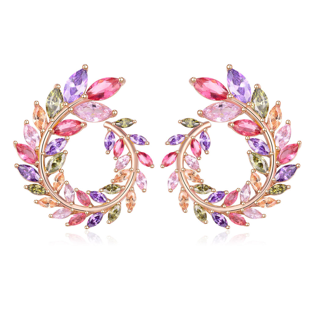 18K Real Gold Handcrafted Inlaid Colorful Garland Shape Necklace and Earrings