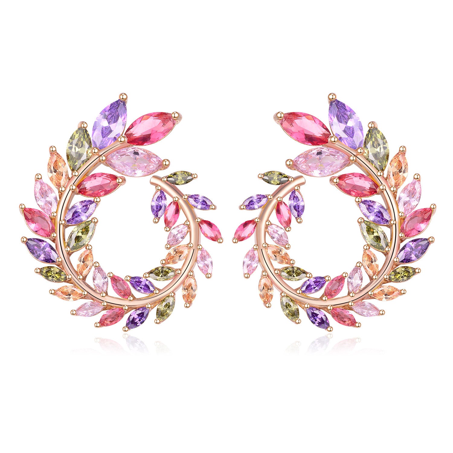 18K Real Gold Handcrafted Inlaid Colorful Garland Shape Necklace and Earrings