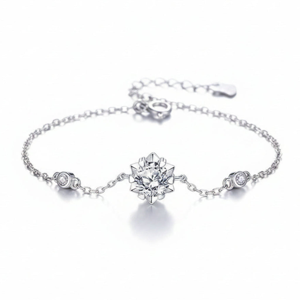 Snowflake Moissanite Earrings/Necklace/Bracelet set in 18K White Gold Plated 925 Silver (GRA) Capella Reya pic 7