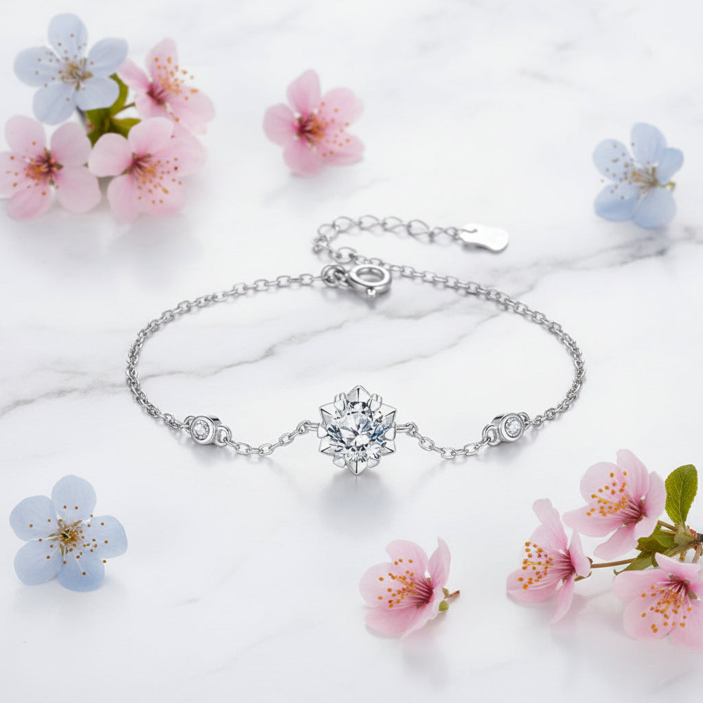 Snowflake Moissanite Earrings/Necklace/Bracelet set in 18K White Gold Plated 925 Silver (GRA) Capella Reya pic 6